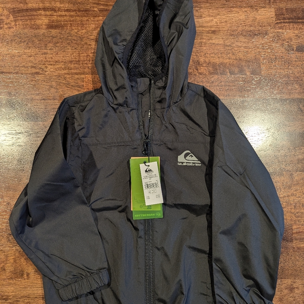 Quiksilver Boy's Black Charcoal Overcast Windbreaker Jacket Kid's Size 4 NWT